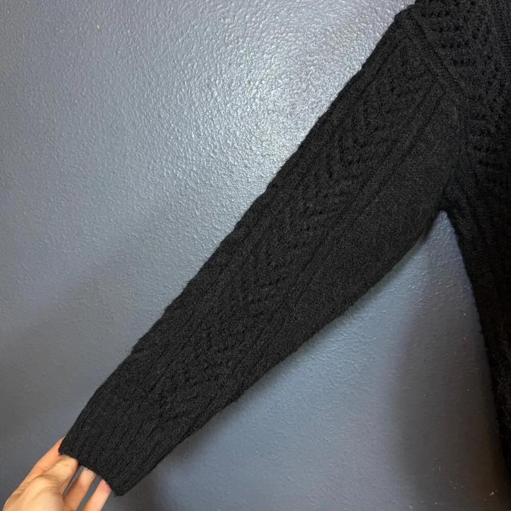 Anthropologie M women’s black classic Pointelle Cardigan knitted sweater
